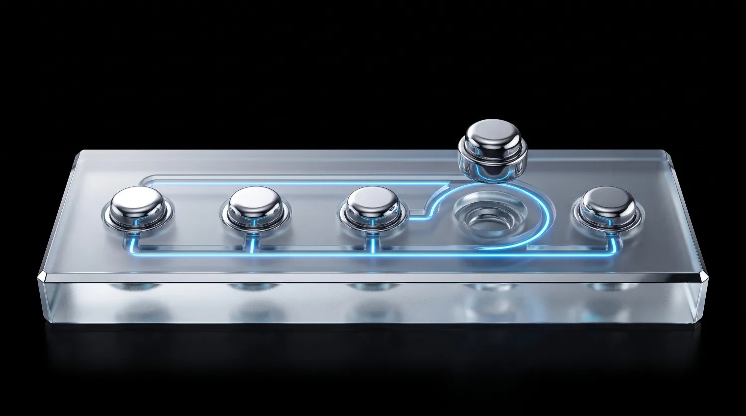 Glass control block render with one node lifted out